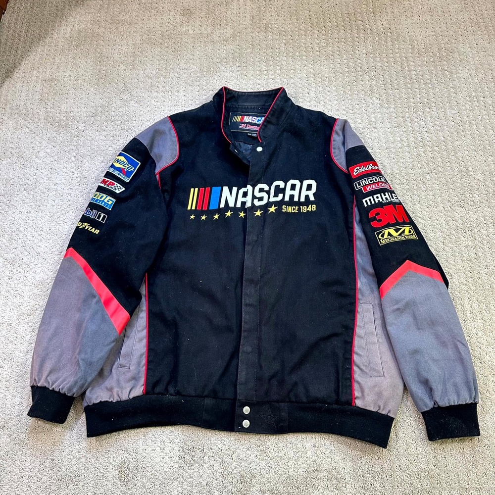 Vintage JH Design NASCAR Jacket Mens 4XL Racing Twill Snap Embroidered Hamilton